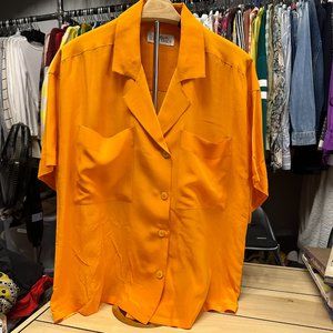 Vintage Ellen Tracy 100% silk short sleeve orange blouse